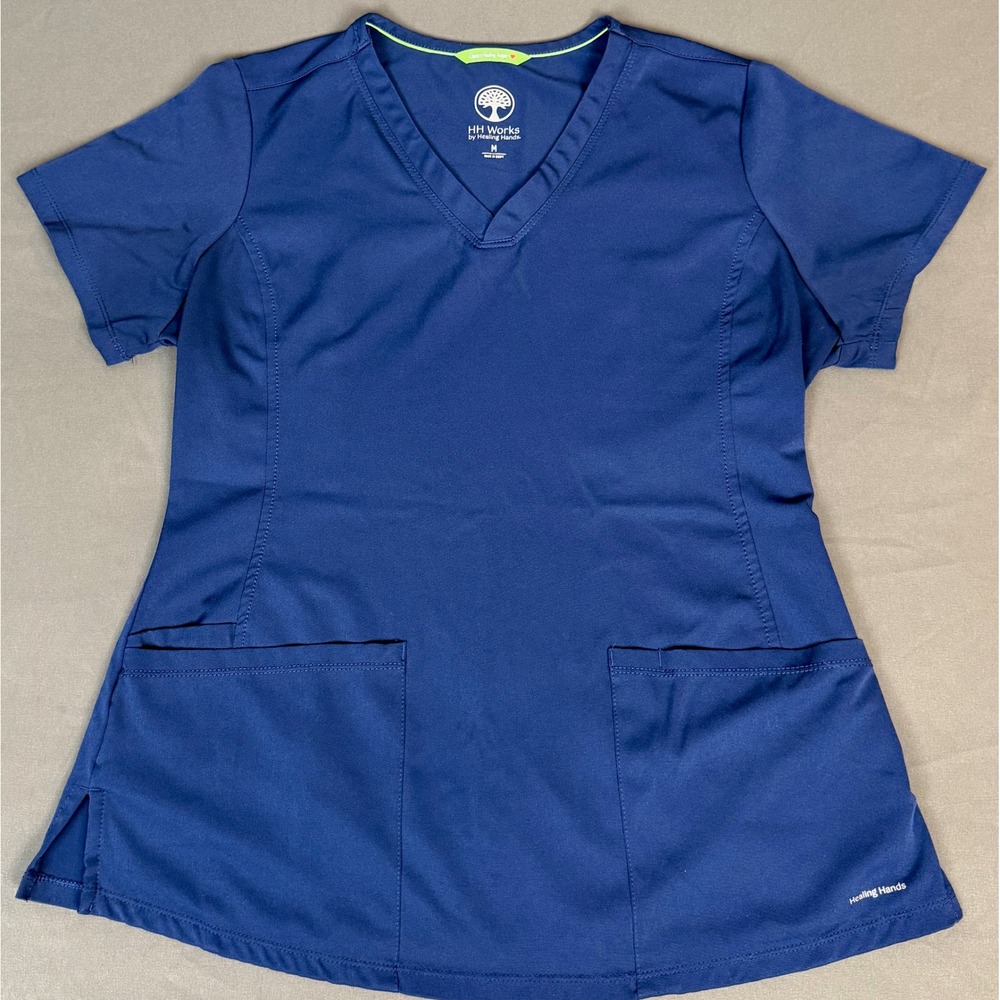 Healing Hands Scrub Top Womens Medium Blue V Neck Monica
